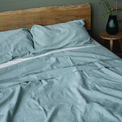 Linen & Cotton Bedding set with Flat sheet 240x270 in Mint Melange