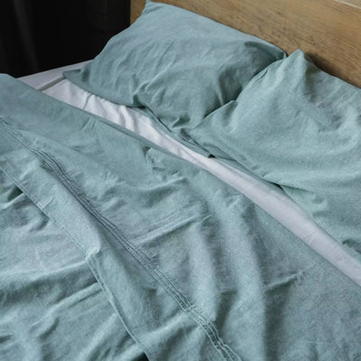 Linen & Cotton Bedding set with Flat sheet 240x270 in Mint Melange