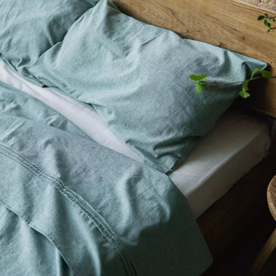 Linen & Cotton Bedding set with Flat sheet 240x270 in Mint Melange