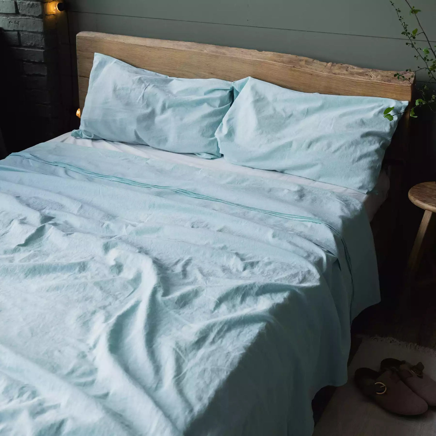 Linen & Cotton Bedding set with Duvet cover 200x200 in Turquoise Melange