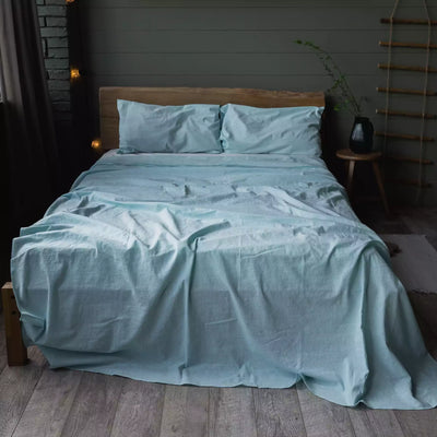 Linen & Cotton Bedding set with Duvet cover 135x200 in Turquoise Melange