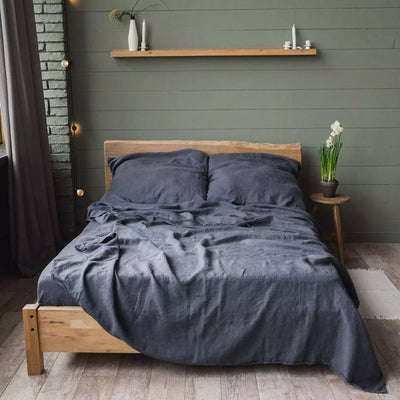 Ensemble de literie en lin avec drap plat 190х270 en graphite