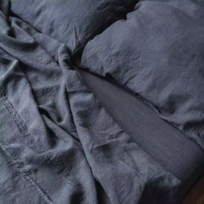 Linen bedding set with Flat sheet 240х270 in Graphite