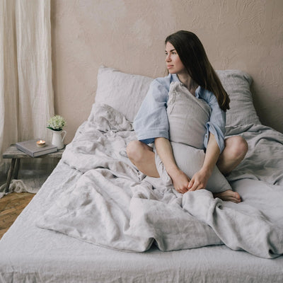 Shop Organic Linen Bedding Set 155x200 in Grey 6