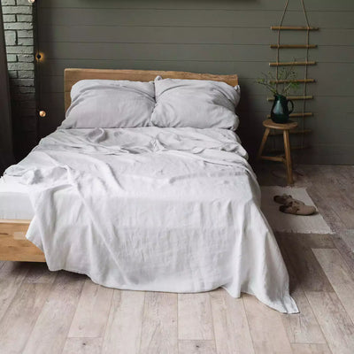 Linen bedding set with Flat sheet 240х270 in Grey