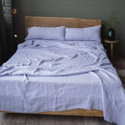 Linen bedding set with Flat sheet 240x270 in Lavender flower