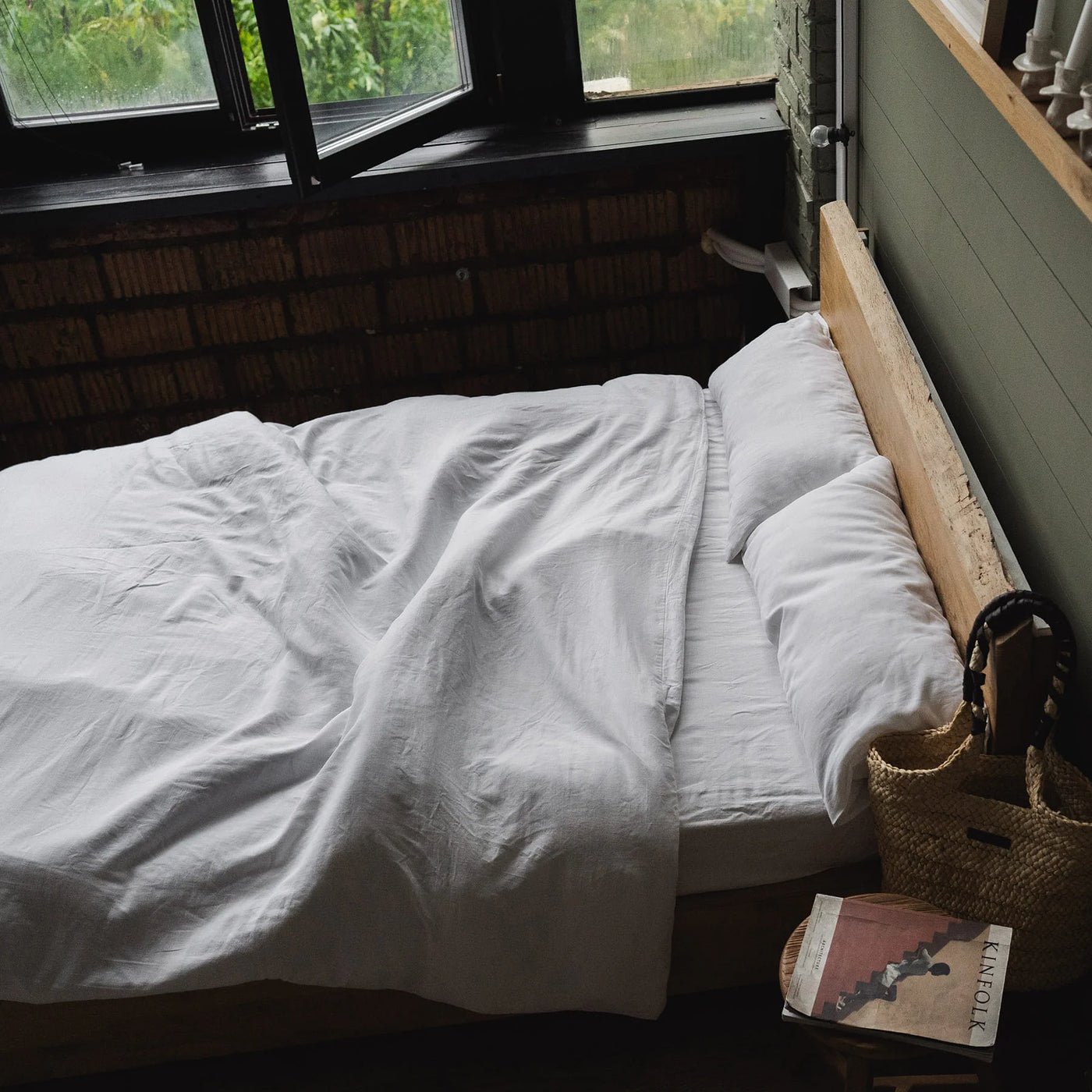 Linen bedding set 150x200 in Optical White