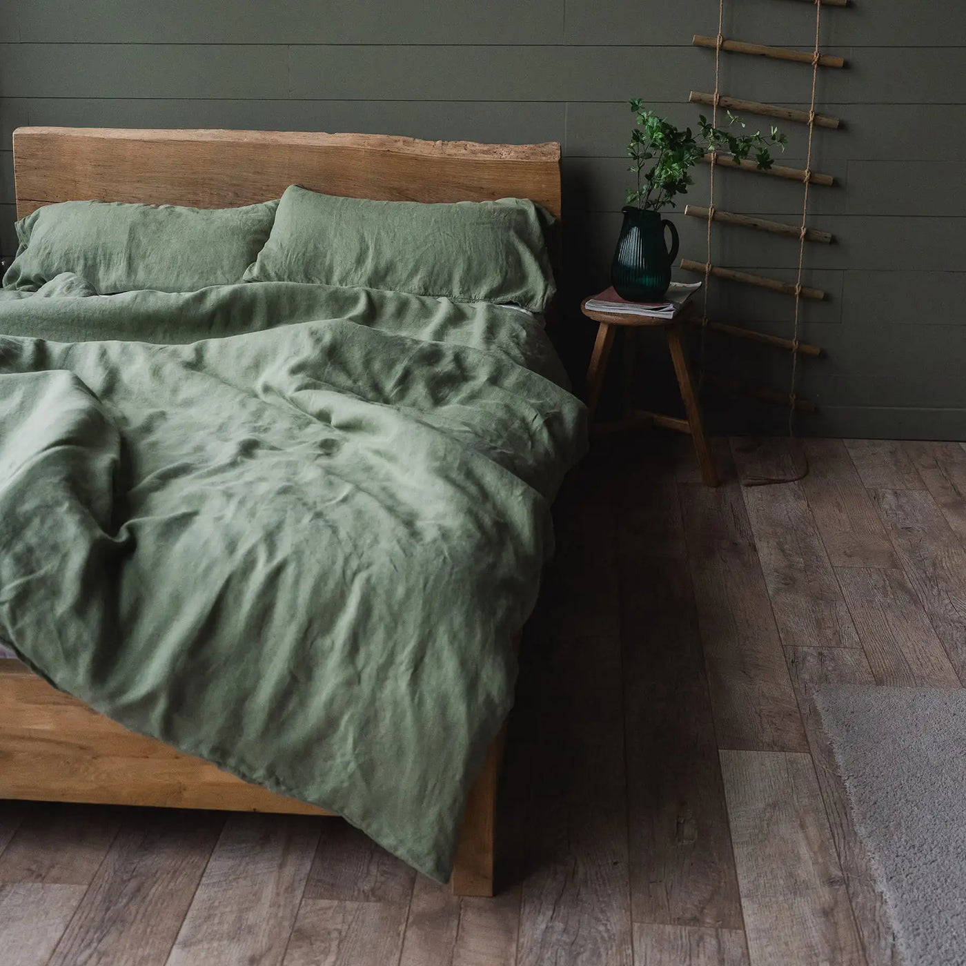 Linen bedding set 155x220 in Olive