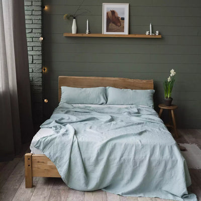 Parure de lit en lin avec drap plat 190х270 en vert menthe