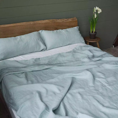 Parure de lit en lin avec drap plat 190х270 en vert menthe