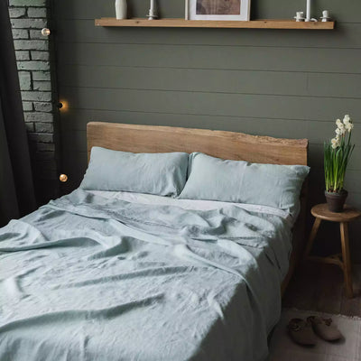 Parure de lit en lin avec drap plat 190х270 en vert menthe