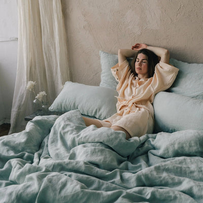 Buy online Gorgeous Linen Bedding Set 200x200 in Mint Green 6