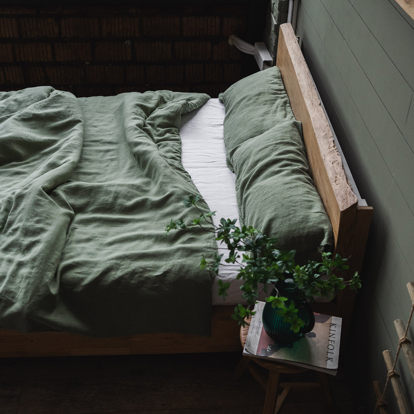 100% Linen Duvet Cover in Olive