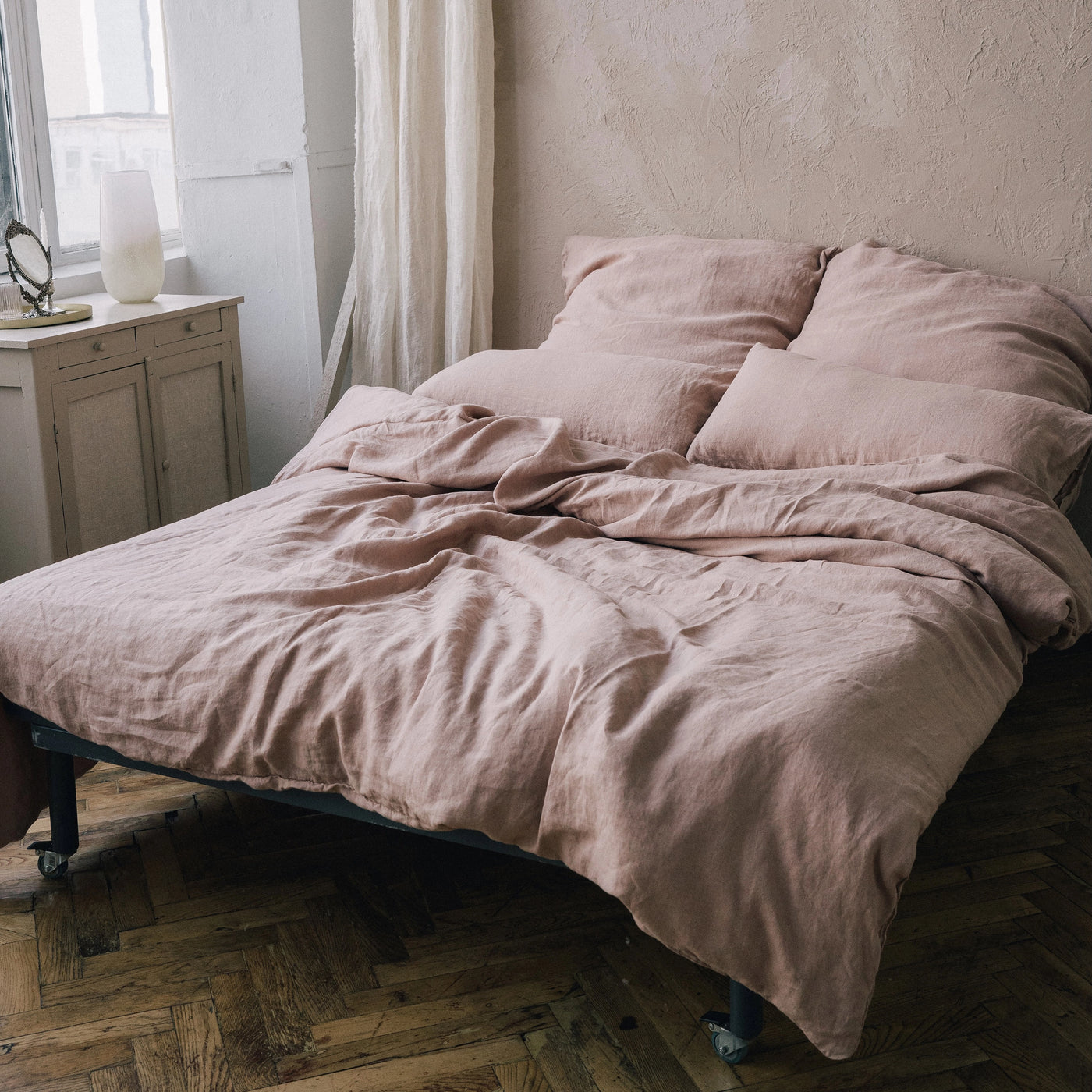 Buy online 100% Pure Linen Fitted Sheet in Coral Tide 5