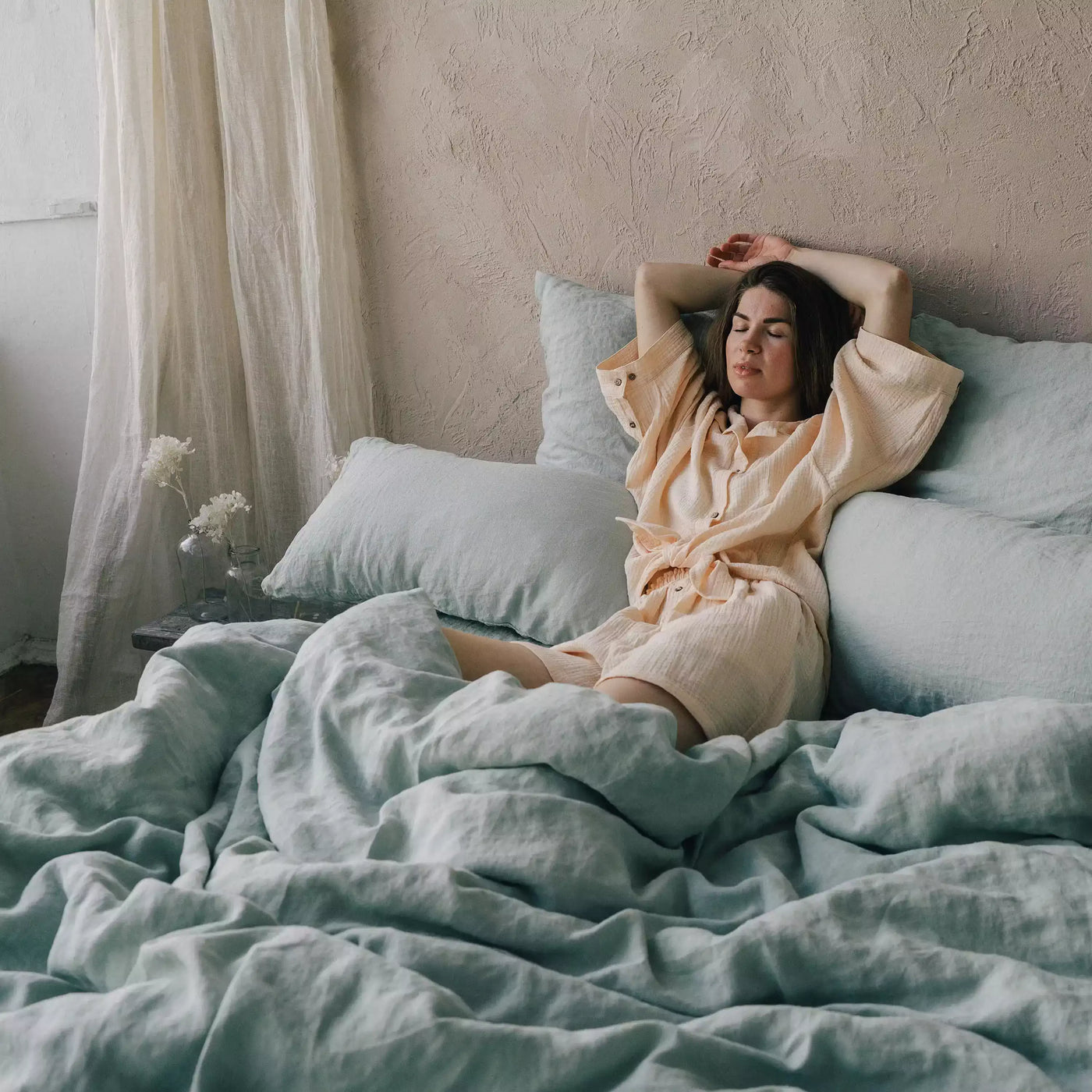 Shop today Premium Linen Duvet Cover in Mint Green