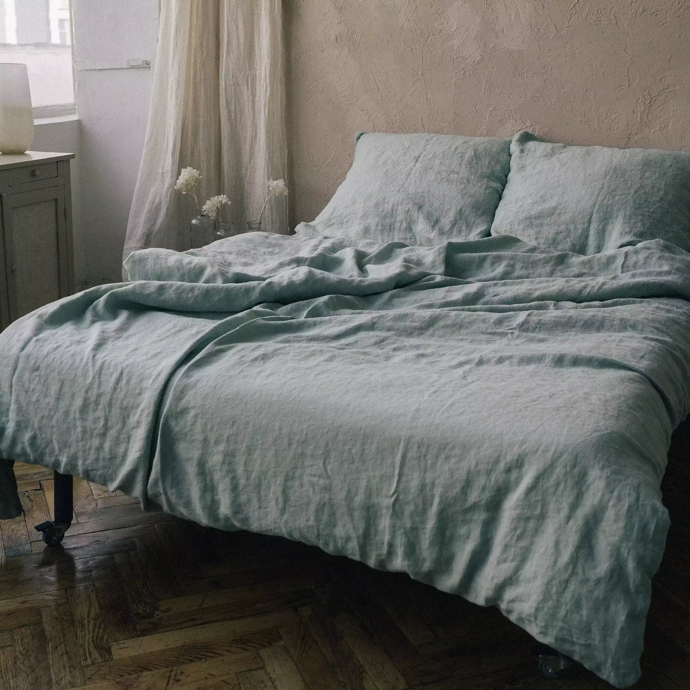 Shop today Premium Linen Duvet Cover in Mint Green 4