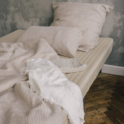 Buy Eco-Linen Bedding Set 135x200 in Orange with White Stripes 5