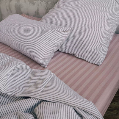 Shop Natural Linen Bedding Set 135x200 White with Black Stripes 3