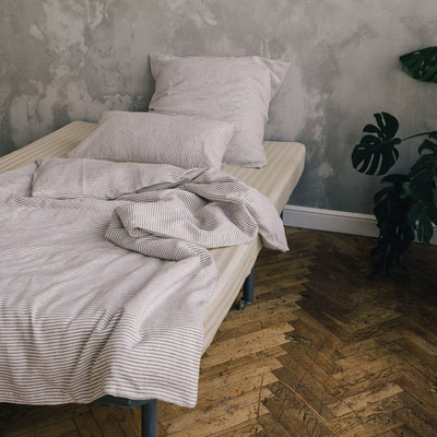 Shop Pure Flax Bedding Set 135x200 in White with Brown Stripes 2