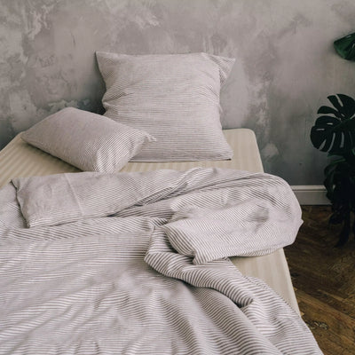 Shop Pure Flax Bedding Set 135x200 in White with Brown Stripes 3