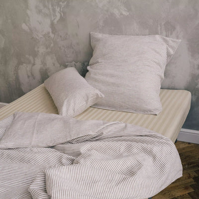Shop Pure Flax Bedding Set 135x200 in White with Brown Stripes 4